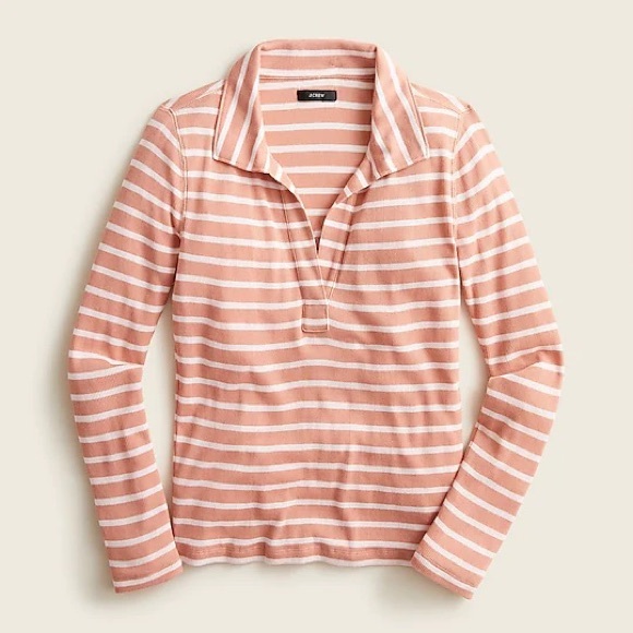 J. Crew Ribbed Polo T-Shirt in Stripe Pink Sz M - Picture 2 of 15